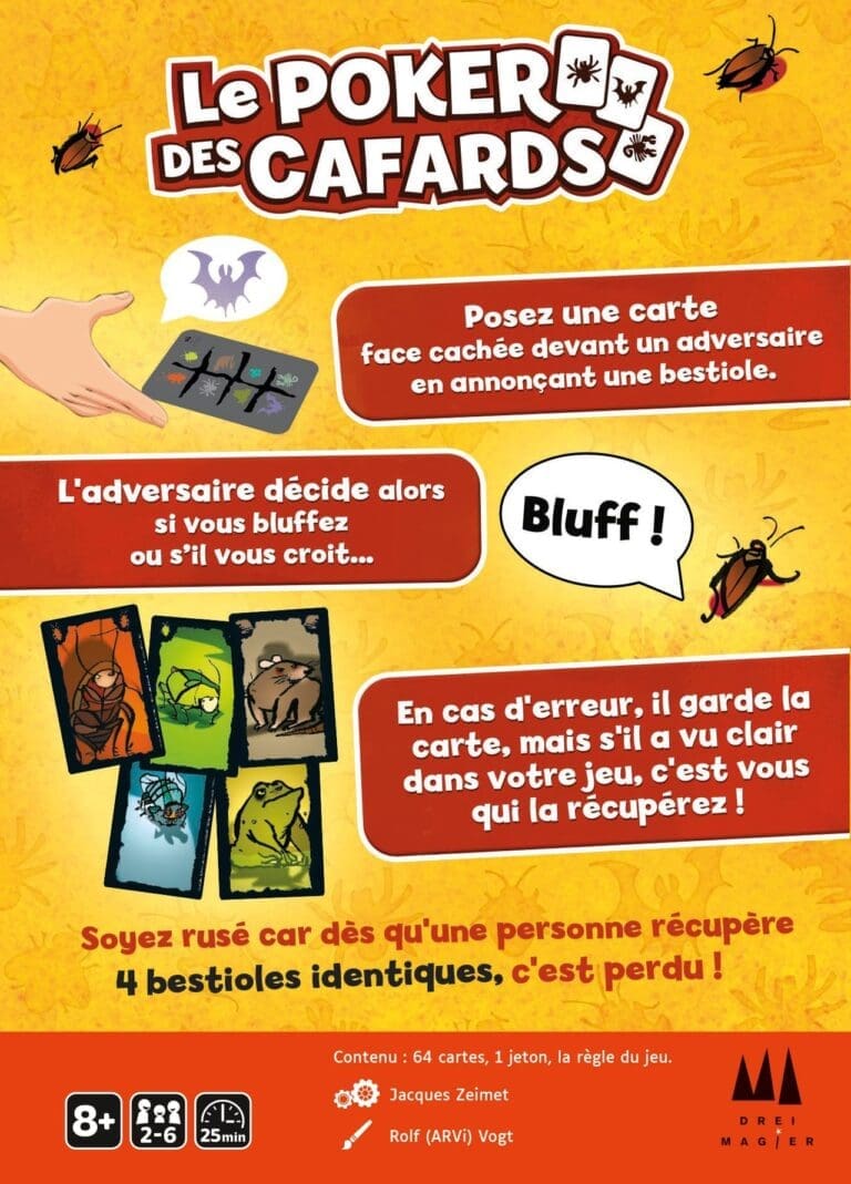 Boîte jeu de cartes poker des cafards avec insectes