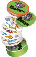 Boîte du jeu Dobble avec cartes illustrées animaux