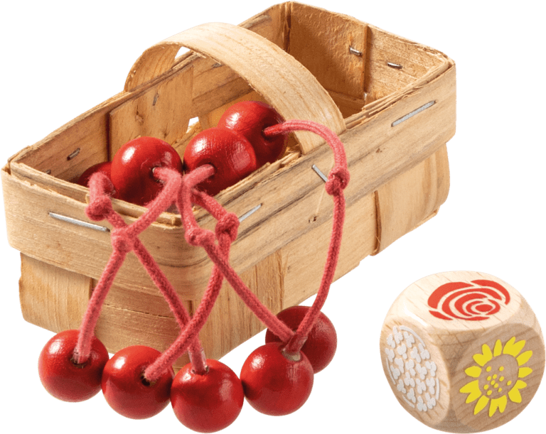Petit panier en bois avec perles rouges