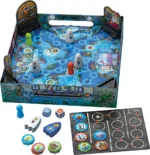 Jeu de société coloré avec pions et plateau illustré