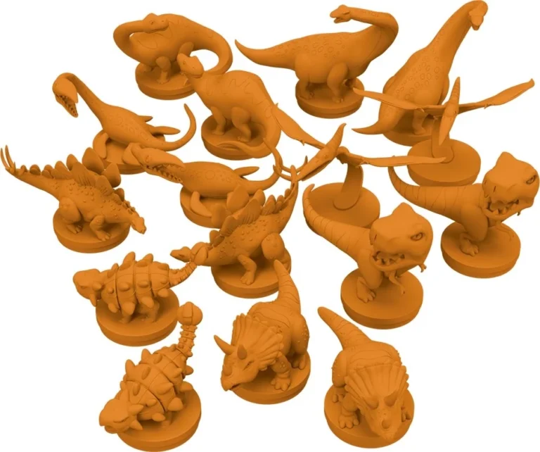 Figurines orange de dinosaures pour jeu de société