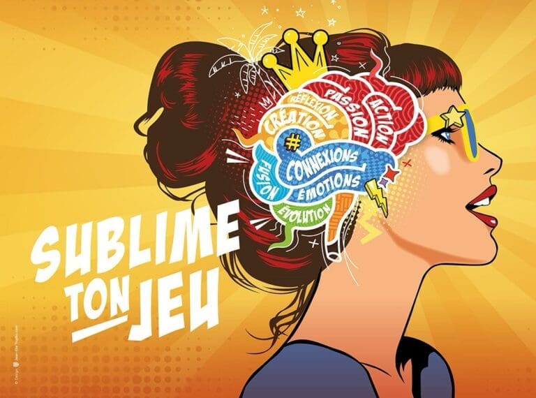 Affiche colorée avec femme et message inspirant.