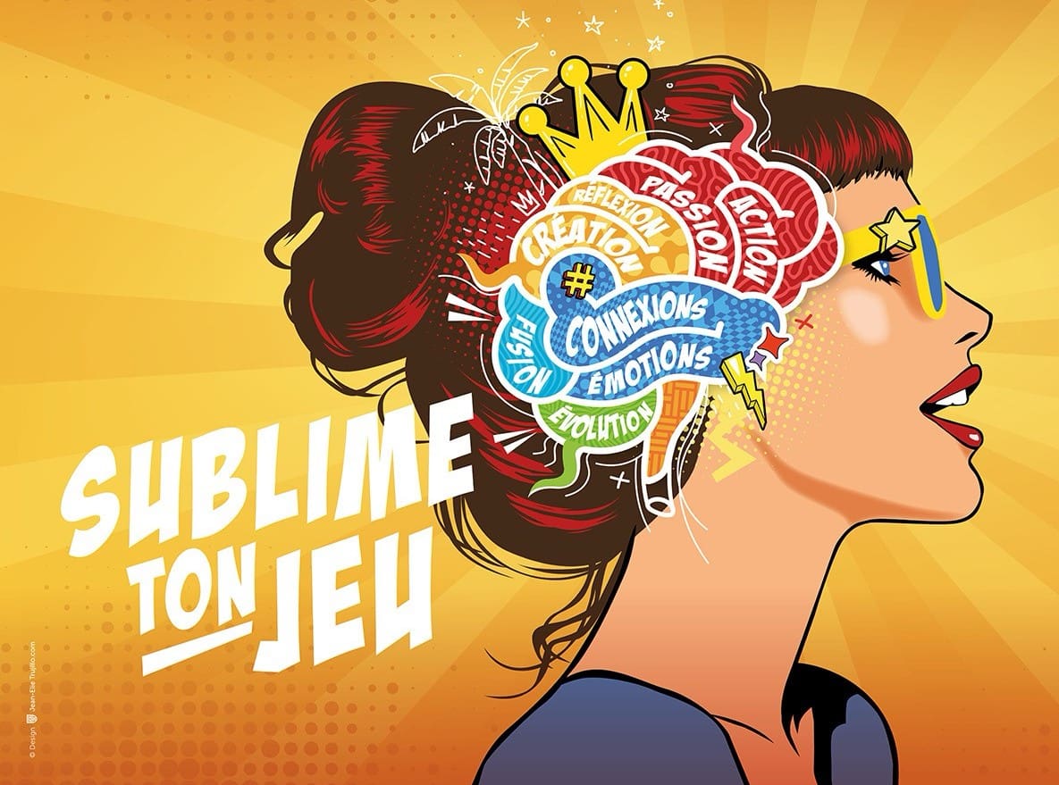 Affiche colorée avec femme et message inspirant.