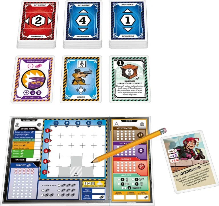 Jeu de société espionnage avec cartes et plateau