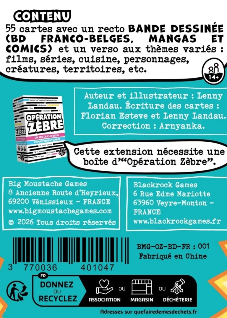 Dos de boîte extension Opération Zèbre BD
