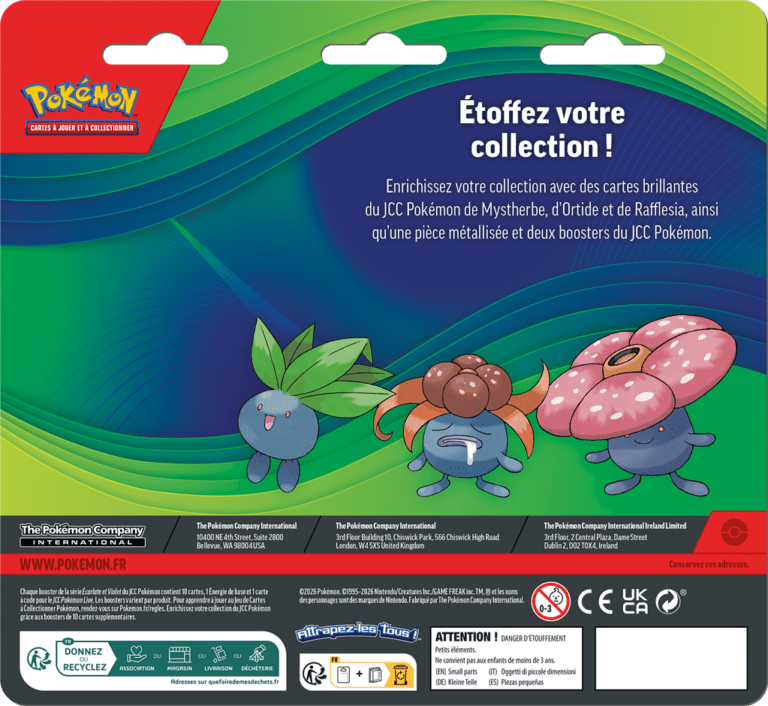 Arrière boîte Pokémon avec Mystherbe, Ortide et Rafflesia