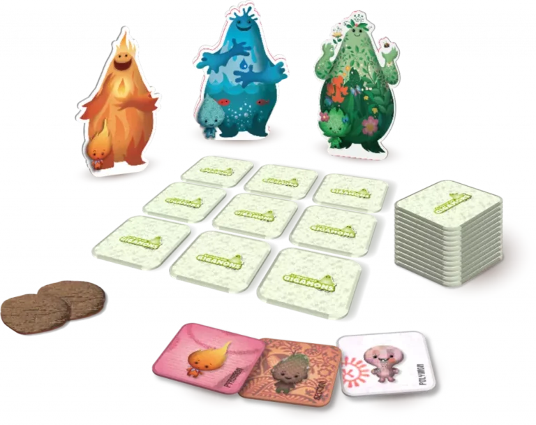 Jeu de société avec créatures élémentaires colorées