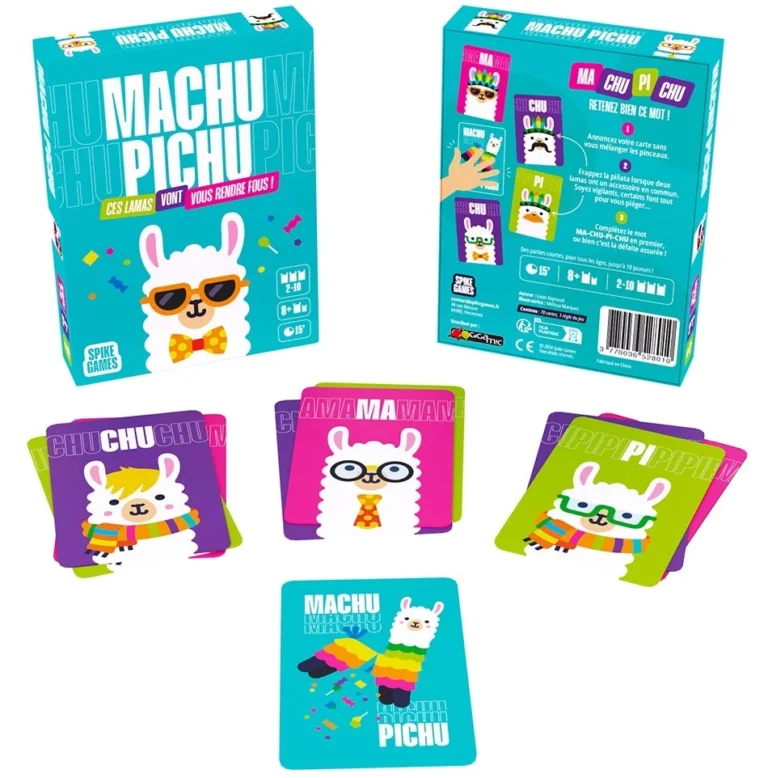 Boîte et cartes du jeu Machu Pichu lamas