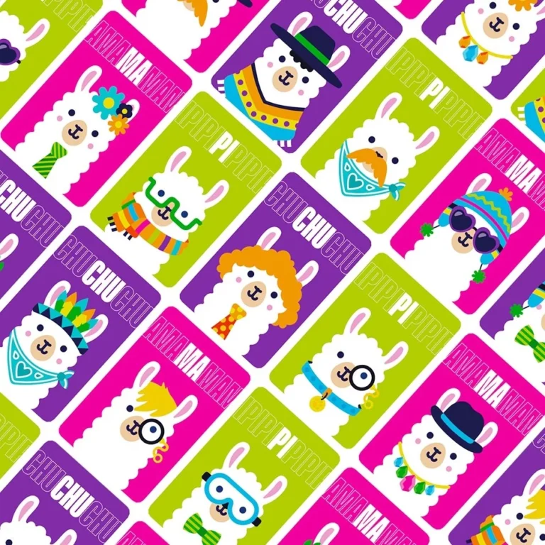 Motif coloré de lamas cartoon avec accessoires