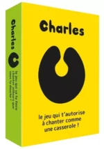 Boîte jaune du jeu Charles avec logo noir