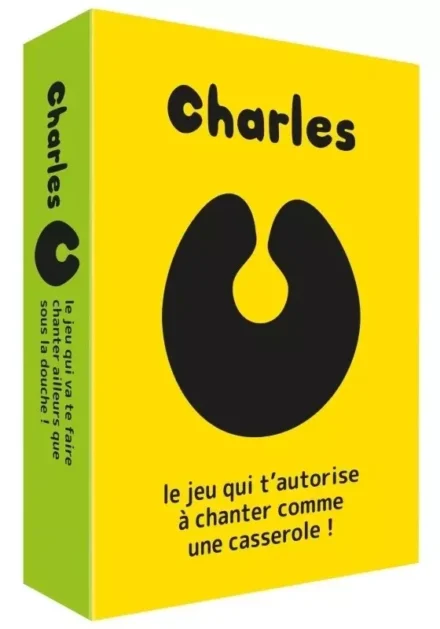Boîte jaune du jeu Charles avec logo noir