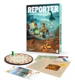 Boîte et éléments du jeu de société Reporter