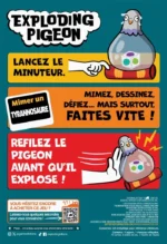 Affiche jeu Exploding Pigeon avec pigeon bombe cartoon