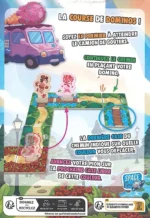 Affiche jeu La course de dominos colorée