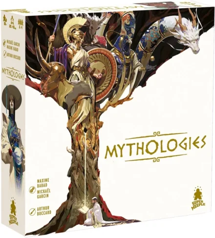 Boîte du jeu Mythologies illustrée de figures mythiques