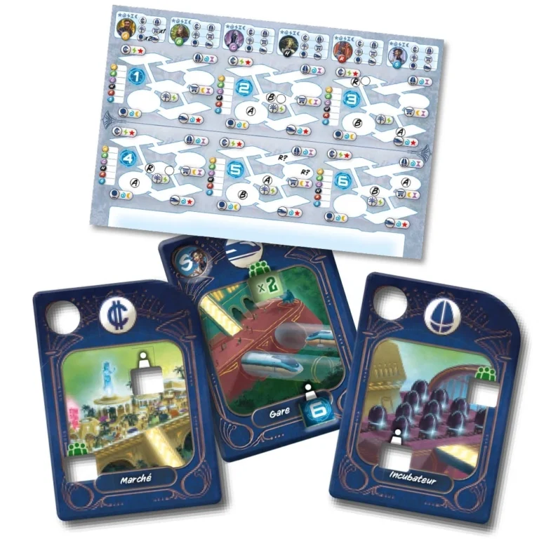 Plateau et cartes d’un jeu de société futuriste
