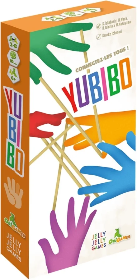 Boîte du jeu Yubibo avec mains colorées