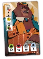 Carte illustrée d’ours gangster avec statistiques