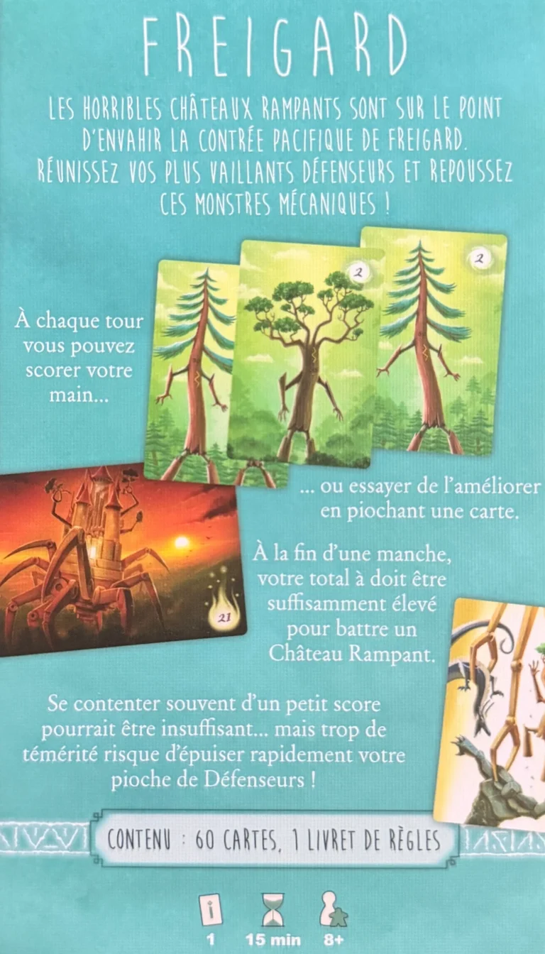Affiche jeu Freigard avec cartes arbres et château mécanique