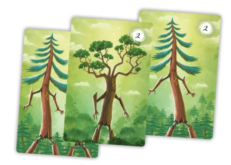Cartes illustrées avec arbres anthropomorphes en forêt