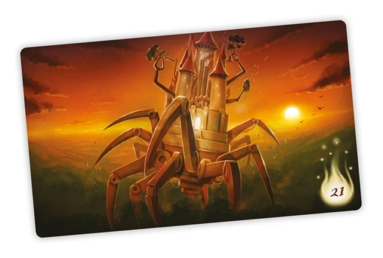 Château mécanique en forme d’araignée au coucher du soleil