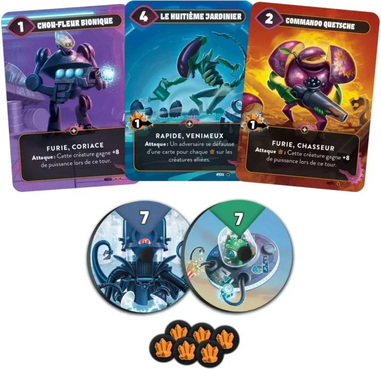 Cartes de jeu fantasy aux légumes combattants