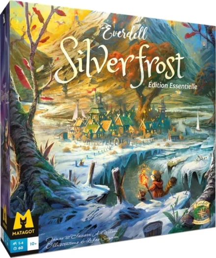 Boîte du jeu Everdell Silverfrost, village enneigé illustré