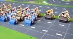 Figurines de cyclistes sur plateau de jeu