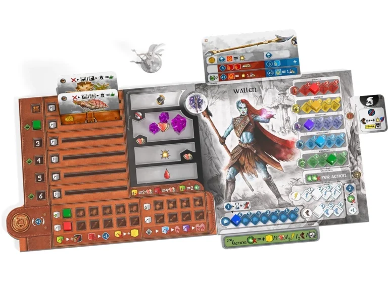 Plateau et fiche personnage jeu de société fantasy