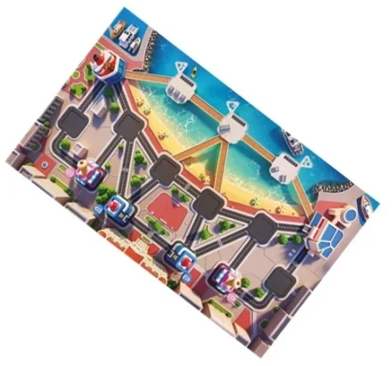 Plateau de jeu coloré avec routes et plage