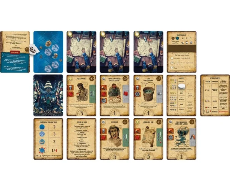 Cartes de jeu d’exploration maritime illustrées
