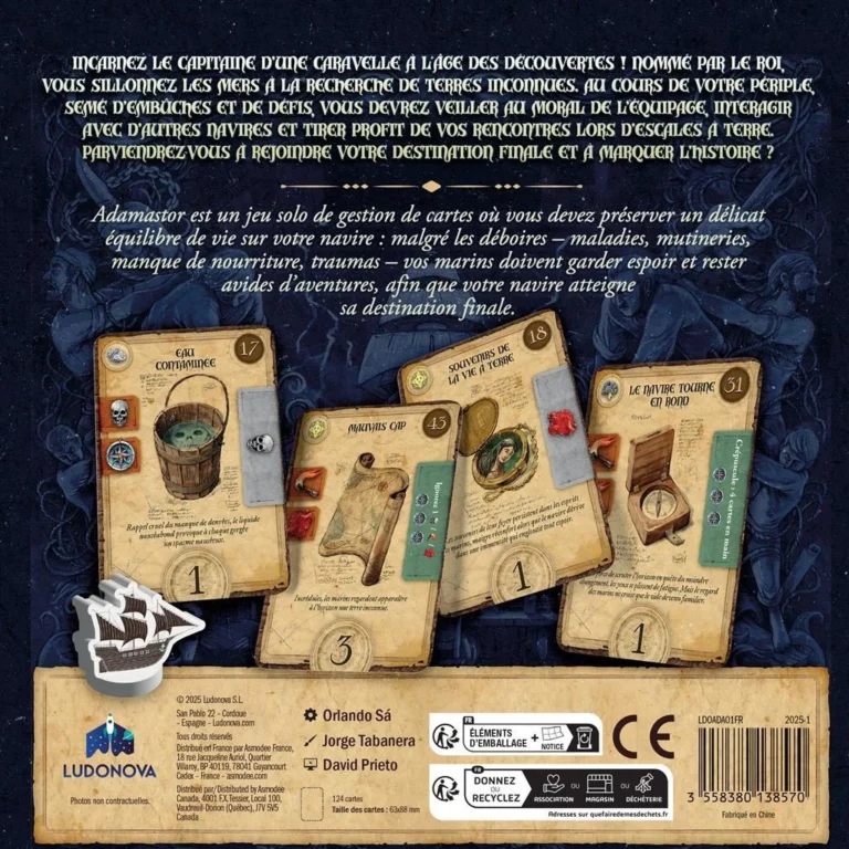 Dos de boîte du jeu Adamastor