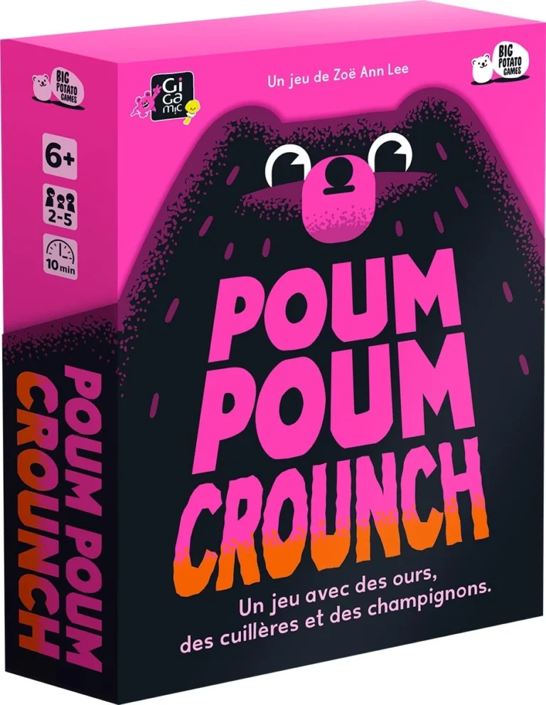 Boîte du jeu Poum Poum Crounch rose et noire