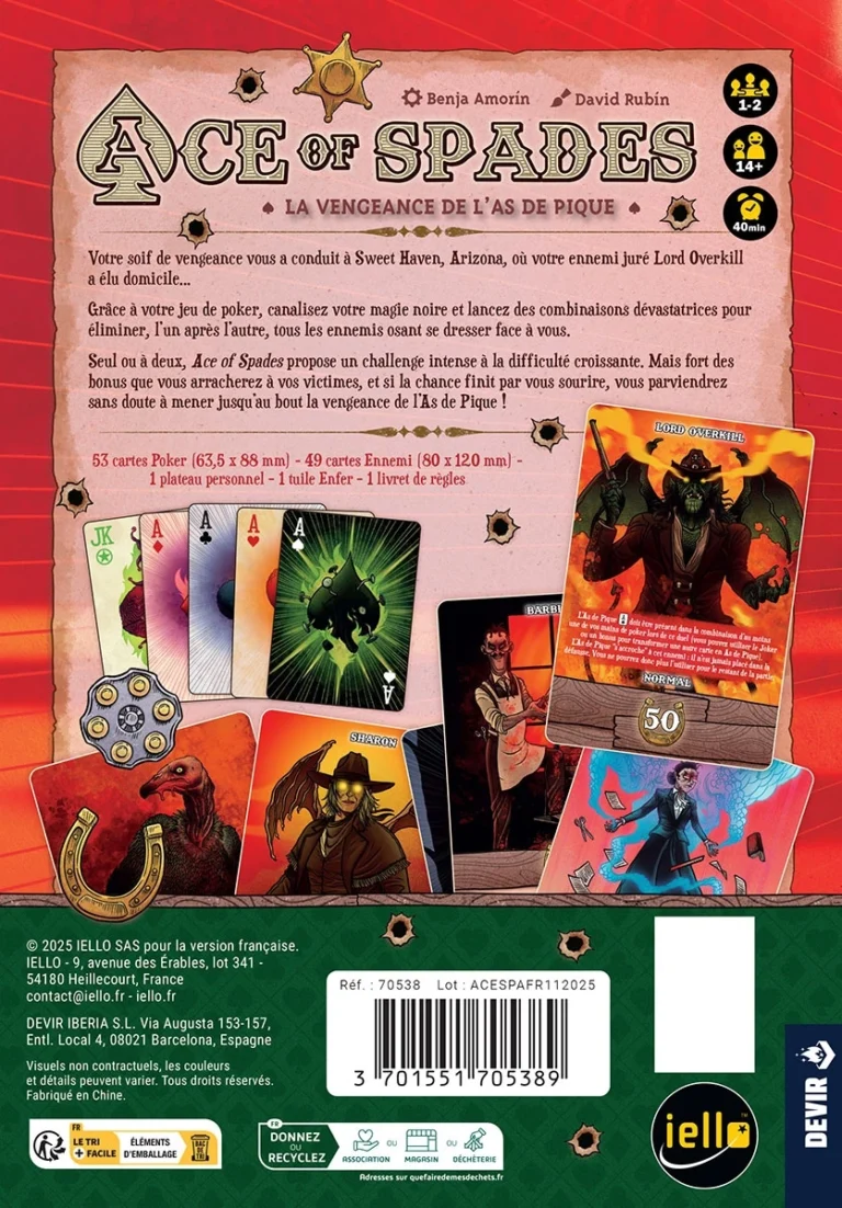 Dos de boîte du jeu Ace of Spades