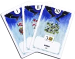 Trois cartes de jeu hivernales avec illustrations nuages bleus