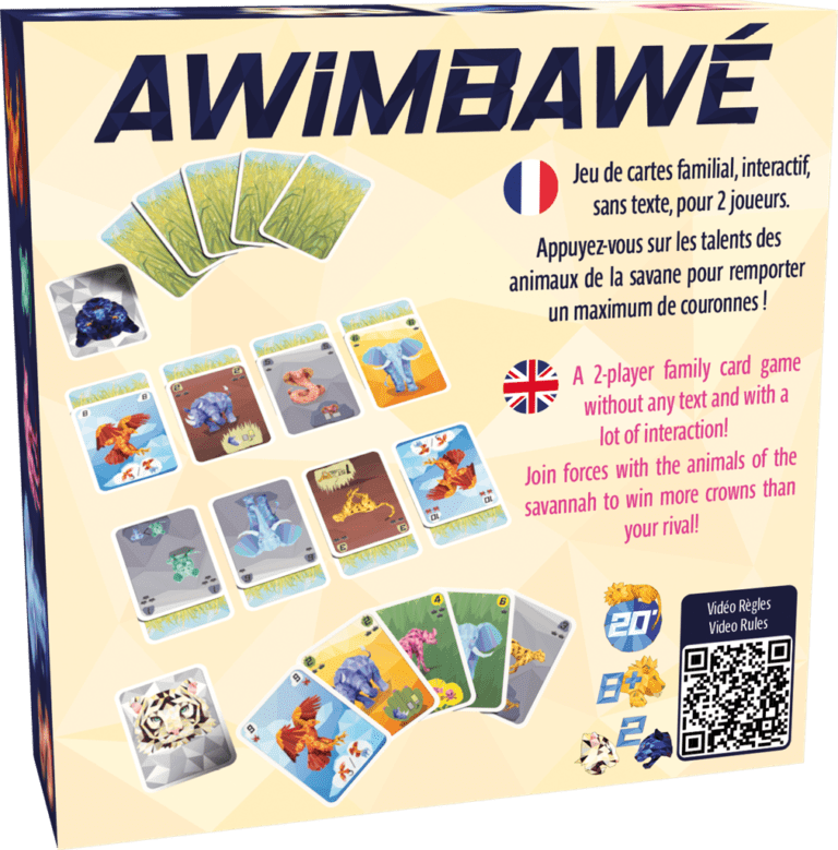 Boîte de jeu de cartes Awimbawe avec animaux savane