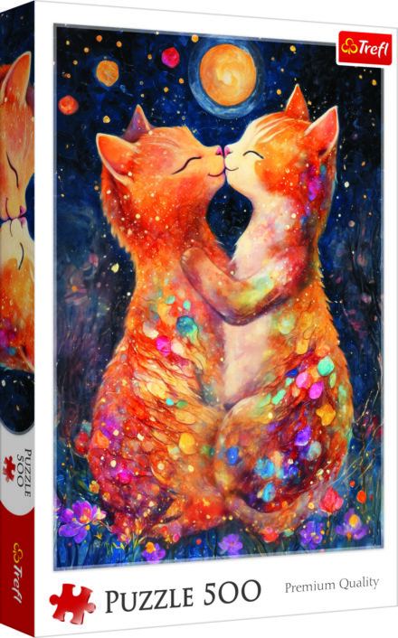 Puzzle 500 pièces Trefl chats cosmiques s'embrassant étoilé