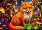 Renard magique luminescent entouré de fleurs et papillons