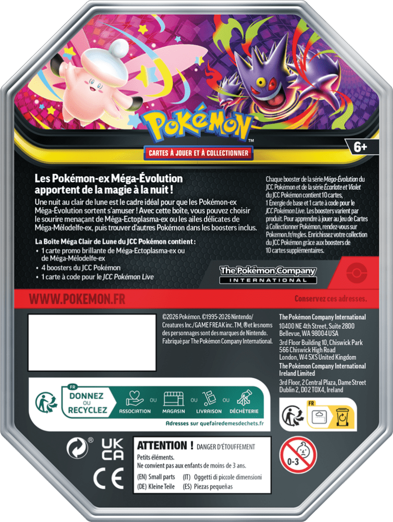 Boîte Pokémon Méga-Évolution avec Méga-Ectoplasma et Méga-Mélodelle-ex