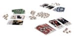 Jeu de société avec cartes, jetons et plateaux colorés