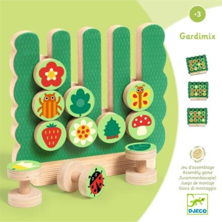 Jeu d'assemblage Gardimix en bois avec pièces nature colorées