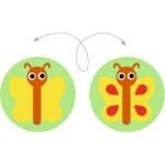 Deux papillons stylisés, transformation métamorphose illustration colorée