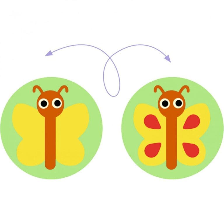 Deux papillons stylisés, transformation métamorphose illustration colorée