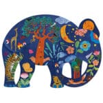 Puzzle éléphant coloré avec animaux et nature stylisés