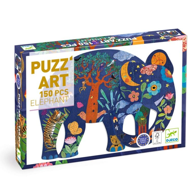 Puzzle Art 150 pièces forme d'éléphant coloré Djeco