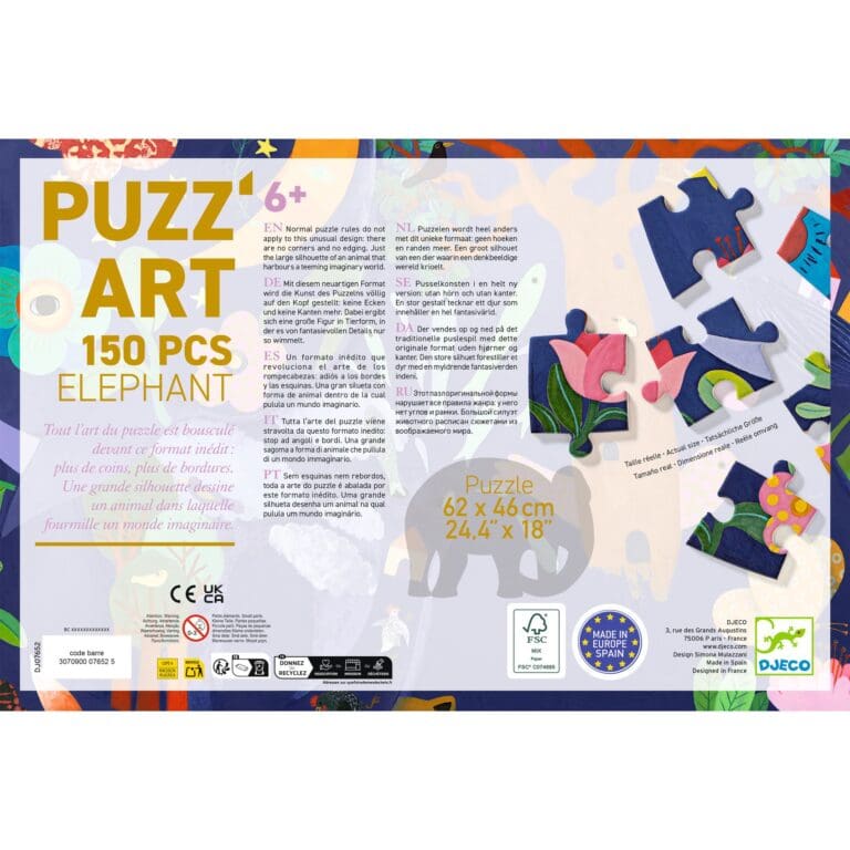 Boîte puzzle art éléphant 150 pièces Djeco
