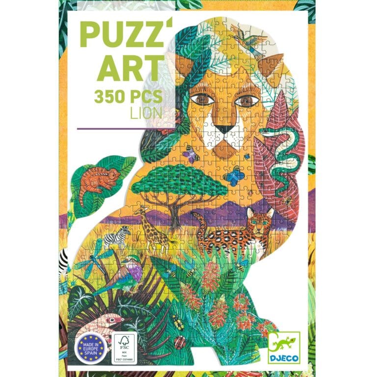 Puzzle art 350 pièces lion avec animaux et végétation