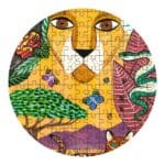 Puzzle lion rond avec nature colorée et insectes