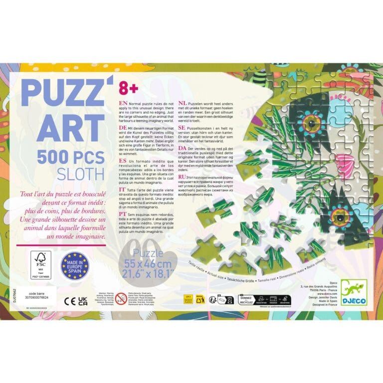 Boîte puzzle art 500 pièces motif paresseux coloré