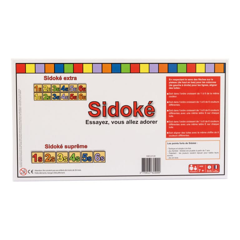 Boîte de jeu Sidoké avec grilles colorées et instructions